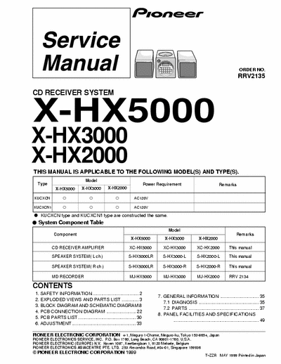 Pioneer XHX2000, XHX3000, XHX5000 audio system