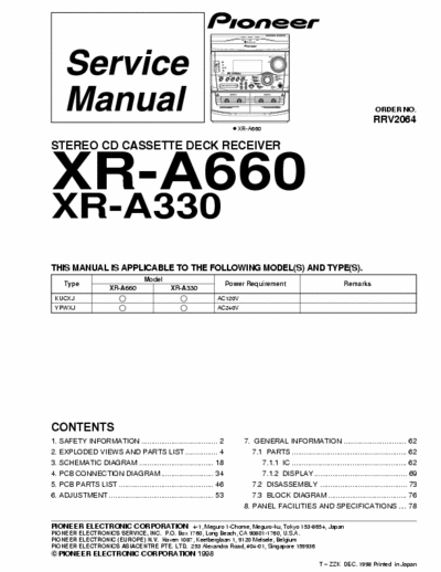 Pioneer XRA330, XRA660 audio system
