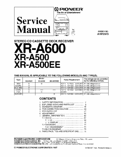 Pioneer XRA500, XRA600 audio system