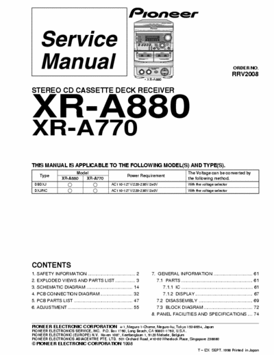 Pioneer XRA770, XRA880 audio system
