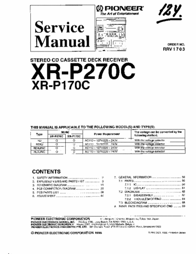 Pioneer XRP170, XRP270 audio system