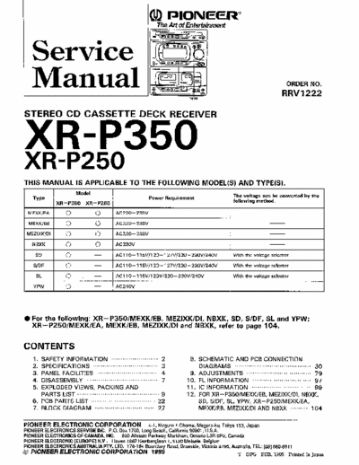 Pioneer XRP250, XRP350 audio system