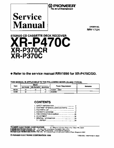 Pioneer XRP370, XRP470 audio system