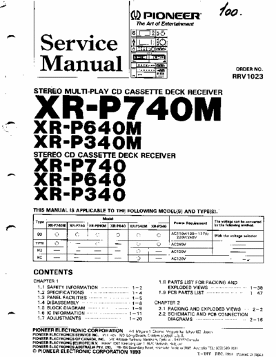 Pioneer Pioneer XR-P340_P640_P740 Pioneer models XR-P340_XR-P640_XR-P740
Stereo CD cassette deck receiver