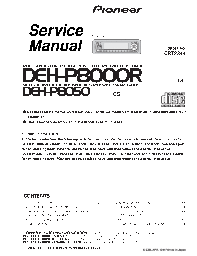 Pioneer DEH-P8000R, DEH-P8050 Service Manual Car Audio Fm-Am RDS Cd Player - (5.347Kb) Part 1/3 - pag. 77