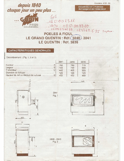GODIN 3838-3840-3841 Manual in French
Poele a Fioul GODIN Model 3838-3840-3841