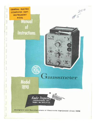 RFL 1890 RFL Gaussmeter  Model 1890 - Service Manual