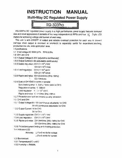 MC Voice RG-303Pro User Manual for 4 Channel Power Supply