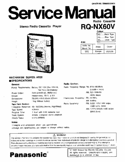 Panasonic RQ-NX60V I need The Service Manual for Panasonic RQ-NX60V
