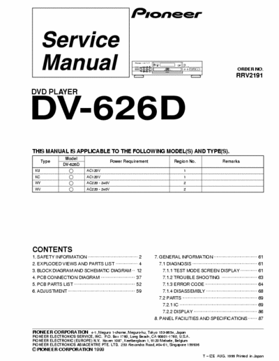 Pioneer dv-626 Service Manual