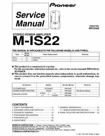 Pioneer RRV2445_M-IS22 RRV2445_M-IS22  Stereo power amplifier