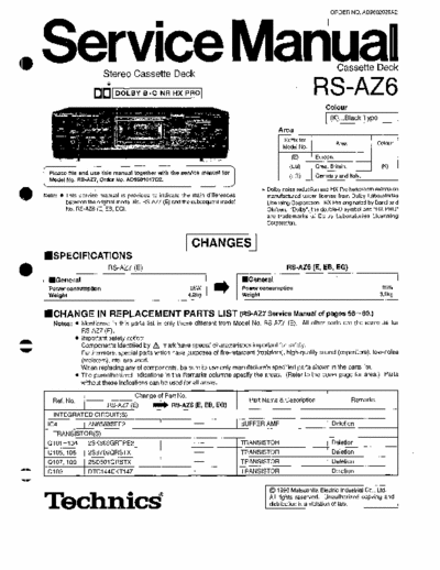 Technics RS AZ6 Panasonic Stereo Cassette Deck