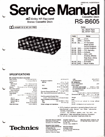 Technics RS-B605 RS-B605 Service Manual in 9 parts