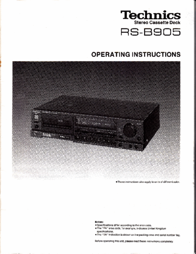 Technics RS-B905 RS-B905 operating instructions