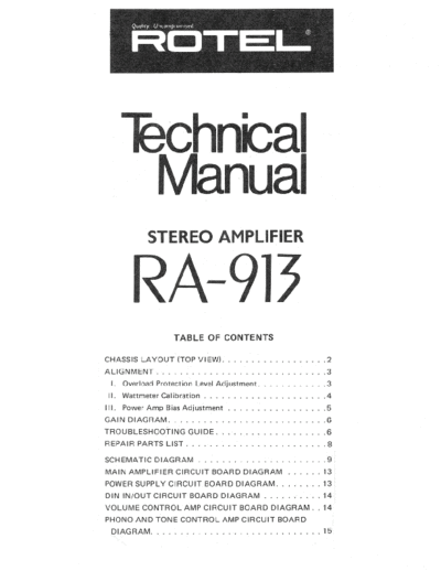 Rotel RA-913 Rotel RA-913 Stereo amplifier Service Manual