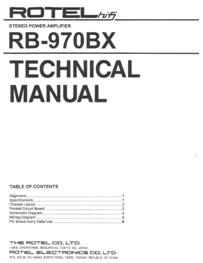 Rotel RB-970BX Rotel RB-970BX Stereo Power Amplifier Service Manual