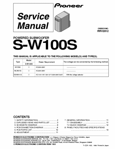 Pioneer S-W100S S-W100S
powered subwoofer