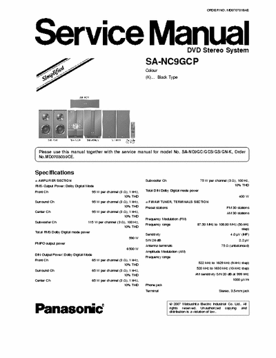 PANASONIC SA-NC9 SERVICE MANUAL