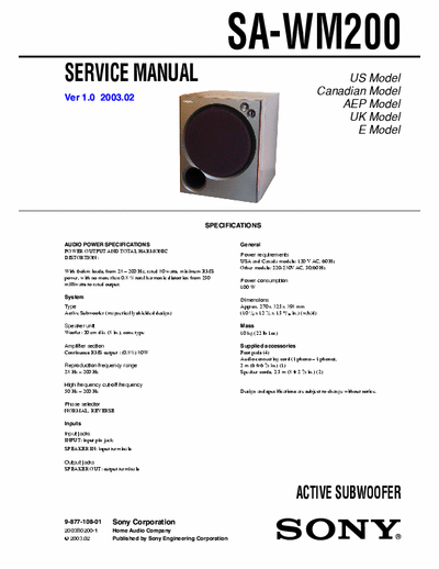 SONY SONY SA-WM200 ACTIVE SUBWOOFER. FREE FOR ALL.