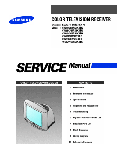 SAMSUNG CW25C33WS8, CW28C73WS8, CW28C93WS8, CW29K84VS8, CW29K86VS8, WS32W66VS8 Service Manual