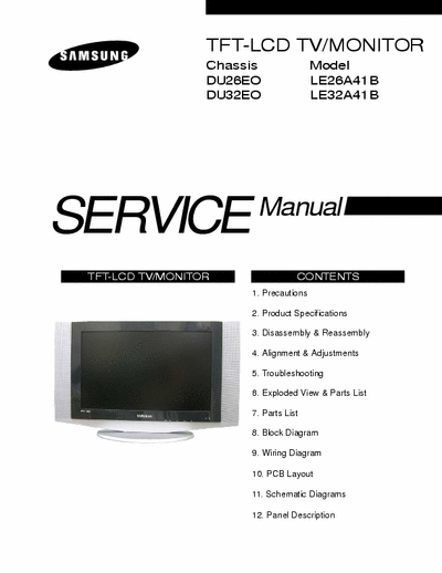 SAMSUNG LE26A41B, 32A41B Service Manual for SAMSUNG TFT TV_MONITOR