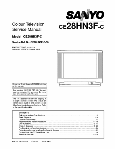 SANYO CE28HN3F-C Service Manual