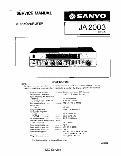 SANYO JA2003 STEREO AMPLIFIER