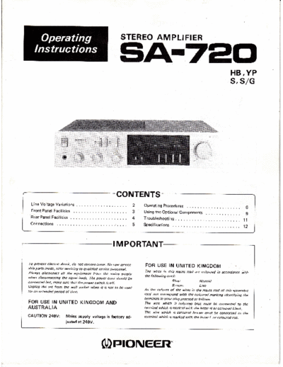 Pioneer SA-720 Instructions for SA-720 in 3 parts