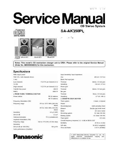 PANASONIC SA-AK350PL Service Manual , Thanks for peterson2007