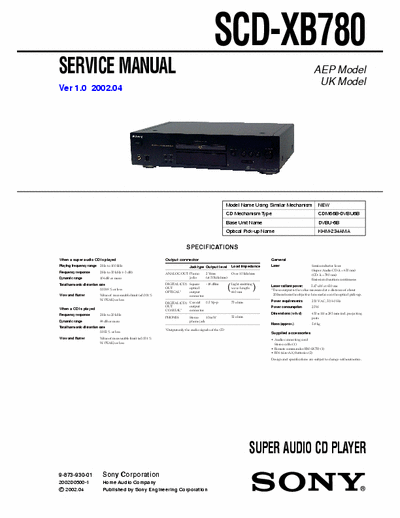SONY SCD-XB780 SCD-XB780 Sacd Service Manual