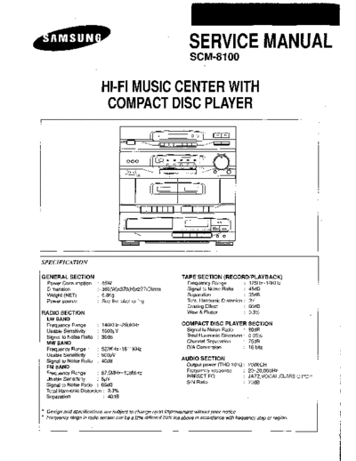 Samsung SCM-8100 Service Manual for HI-FI Music Center with Compact Disc Player Samsung SCM- 8100