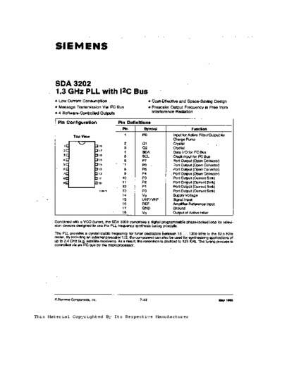 Siemens SDA3202 1.3 GHz PLL with I2C Bus