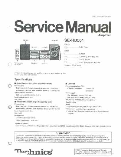 Technics SE-HD501 Service Manual Amplifier Hi-Fi 2x15W Rms - Signal Ceck, Component Notes, Schematic Diagram, PCB, Part List - (8.827Kb Part 1/4 - pag.26)