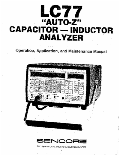 Sencore LC77 Capacitor-Inductor Analyzer Operation Manual