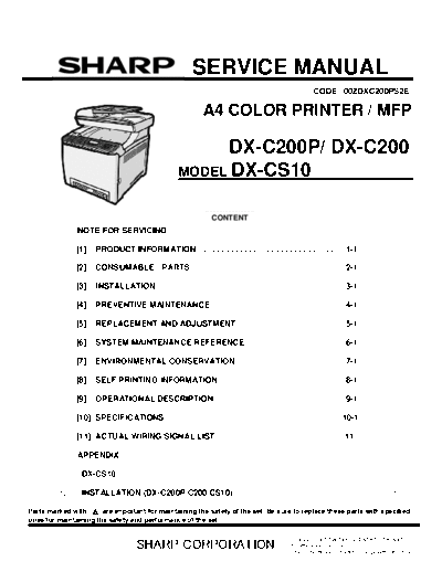 Sharp DX-C200P SERVICE MANUAL -DX-C200P_DX-C200_MODEL DX-CS10