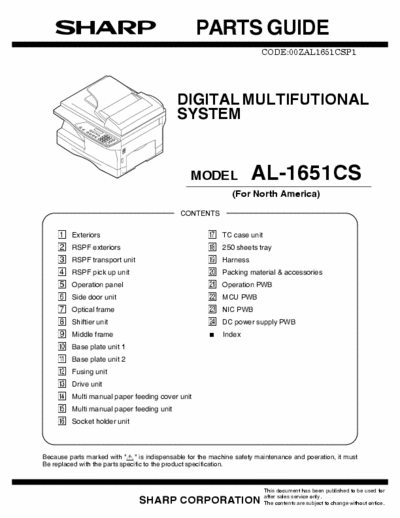 SHARP AL1651Cs PARTS GUIDE