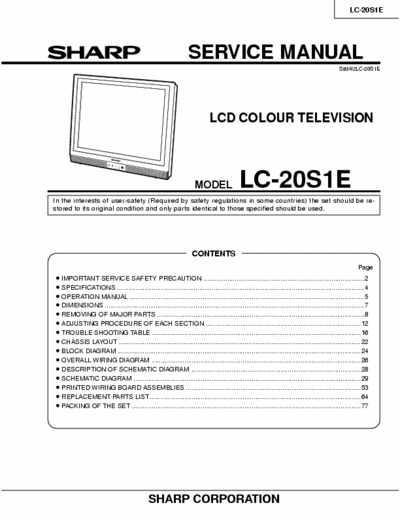 SHARP LC-20S1E Service Manual