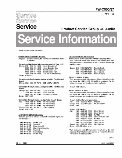 Philips FW-C500 Service Information Prod. Serv. Group CE Audio A01-159 (Vers. /37) - (5.529Kb) 3 Part File - pag. 16