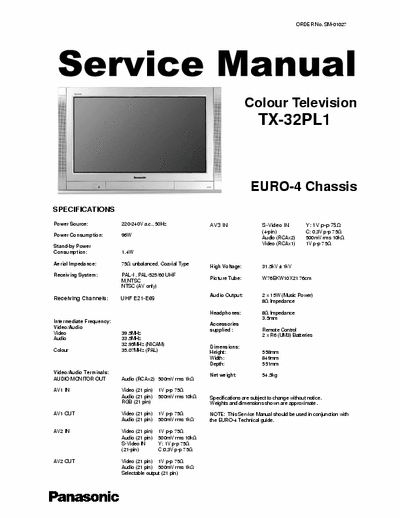 Panasonic TX-32PL1 I am actually looking for the Service Manuals for this model, the owners manual was uploaded which I alredy have.