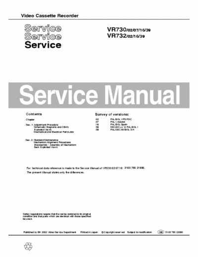 Philips VR730 Service manual. Also for VR732