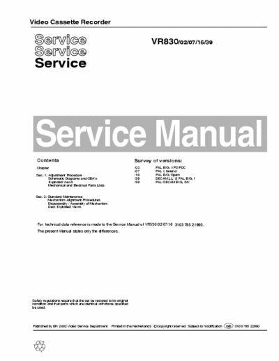 Philips VR830 Service manual