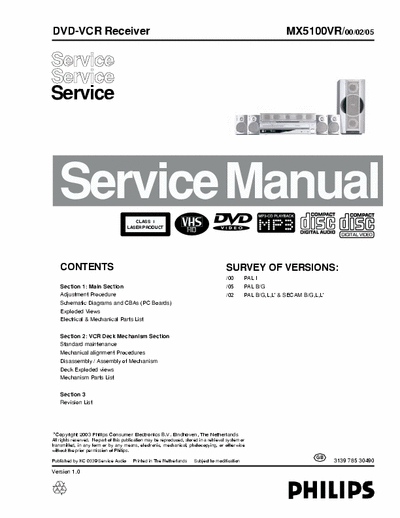 Philips MX5100VR Service Manual, Dvd-Vcr Receiver Vhs HQ, Mp3, Type /00 /02 /05 - (17.849Kb) 9 part File - pag. 151