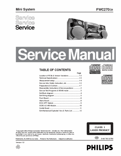 Philips FWC270 /21 Service Manual 3CD Stereo Tape Recorder Radio Fm - (16.660Kb) 8 Part File - pag. 60