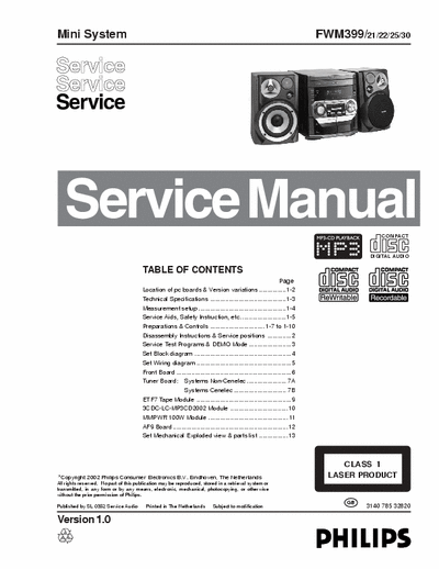 Philips FWM399  /21 /22 /25 /30 Service Manual Mini Hi-Fi System (2x120W) - [22.694Kb - Part 1/7] pag. 82