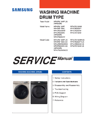 Samsung WF45R6100AP/US Samsung Washing Machine Service Repair Manual Model: WF45R6100AP/US