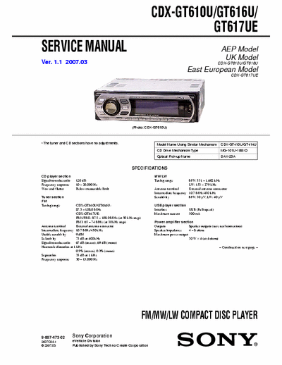 SONY GT610U GT616U GT617UE Service Manual