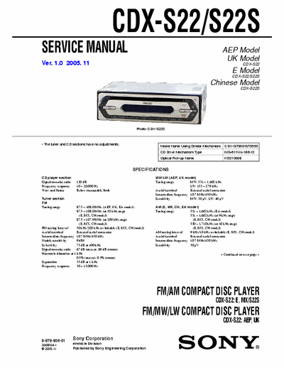 SONY CDX S22 S22S Service Manual