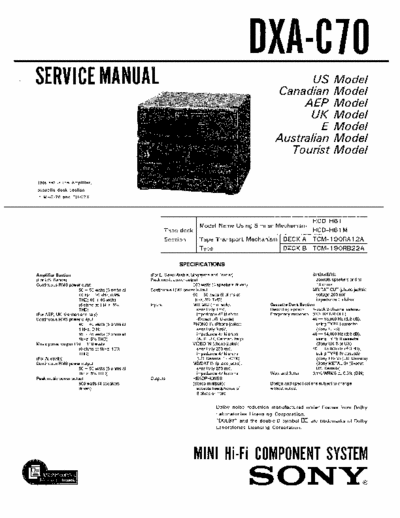 SONY DXA-C70 SONY DXA-C70
MINI HI-FI COMPONENT SYSTEM.
SERVICE MANUAL
PART# (9-959-099-11)