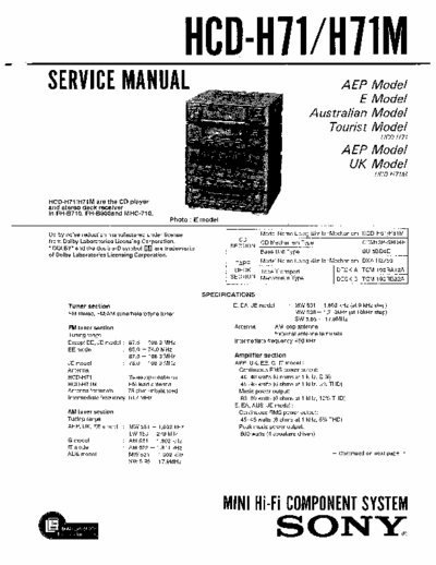 SONY HCD-H71 Service Manual