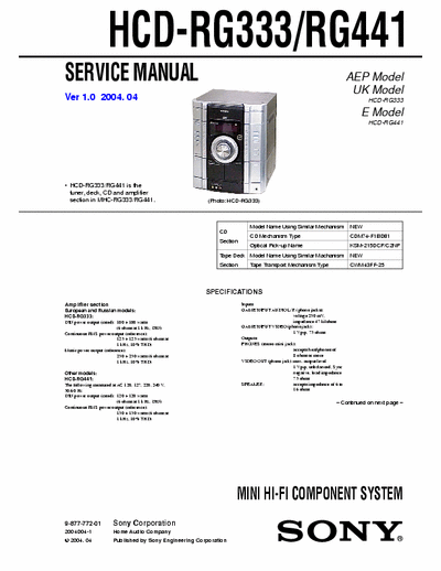 SONY HCD-RG333_RG441 Service Manual
